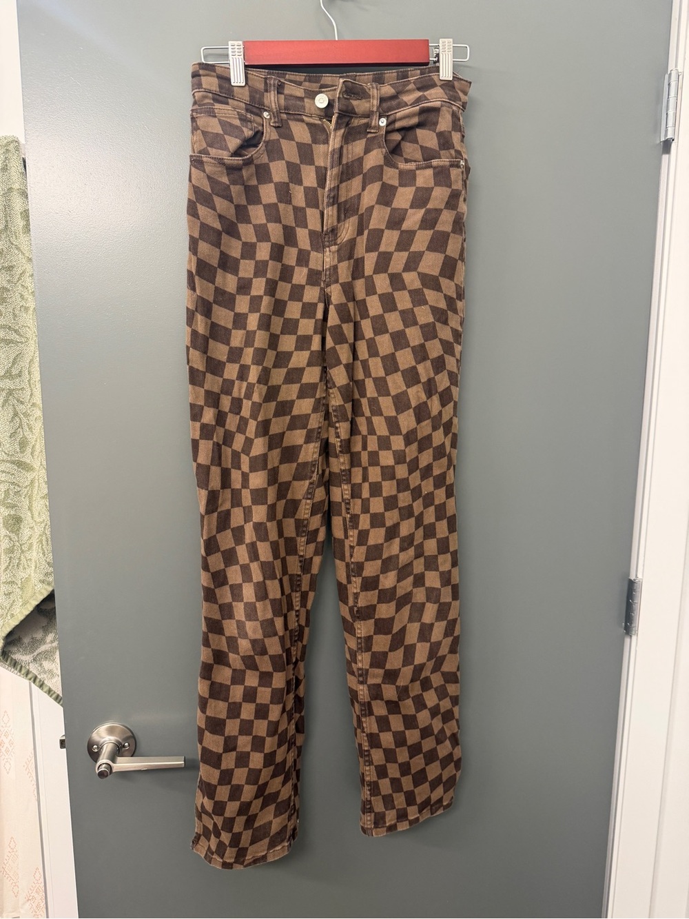 Divided Brown Checkerboard Cropped Chino Pants